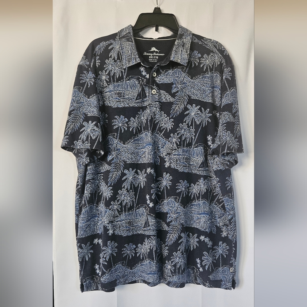 Tommy Bahama Navy Blue‎ Tropical Print Polo Shirt Size XXL